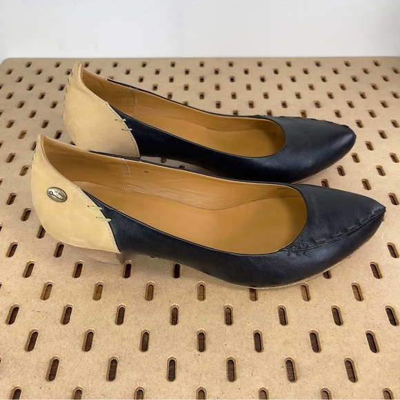 Terra Plana Women’s Leather Babydoll Stitched Stacked Heel Tan/ Black 40 US 9.5 - Picture 10 of 11